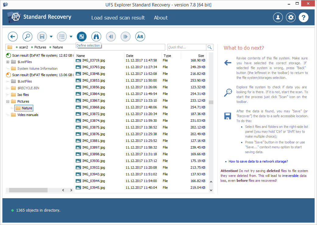 using ufs explorer define selection tool to save several files recovered from portable hdd