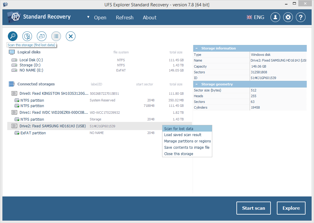 three ways to start portable hdd scanning in ufs explorer