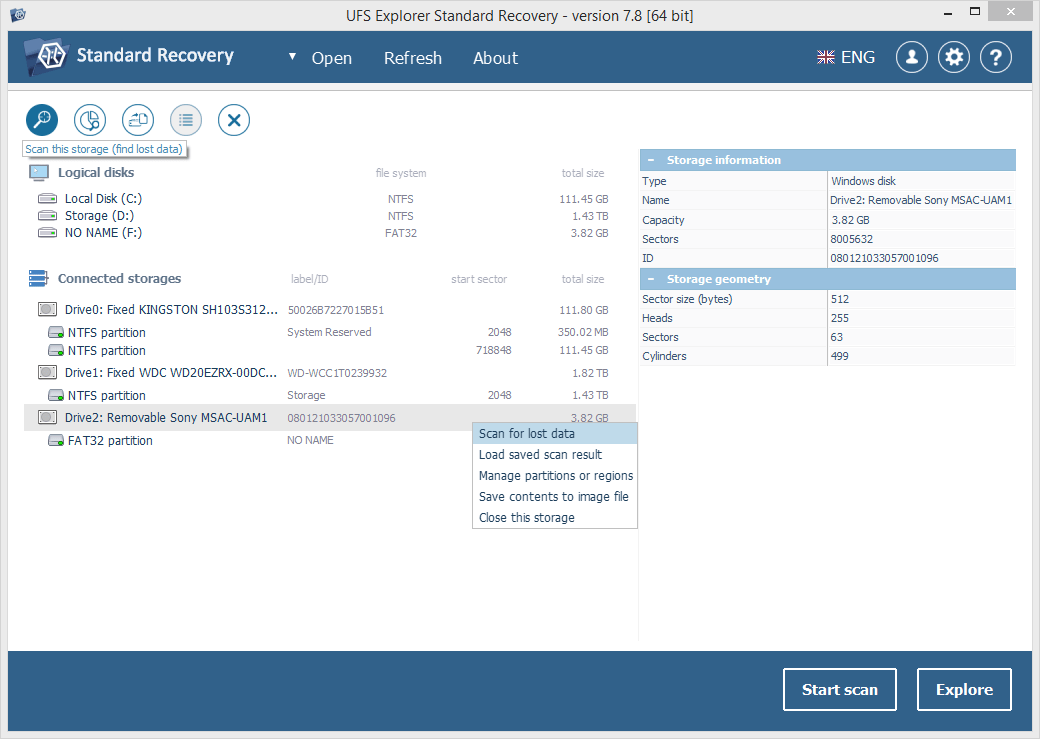 three ways to start memory card scanning in ufs explorer