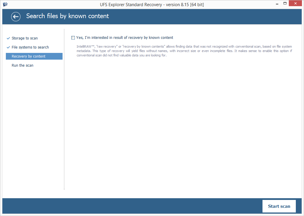 set partition scanning parameters in ufs explorer