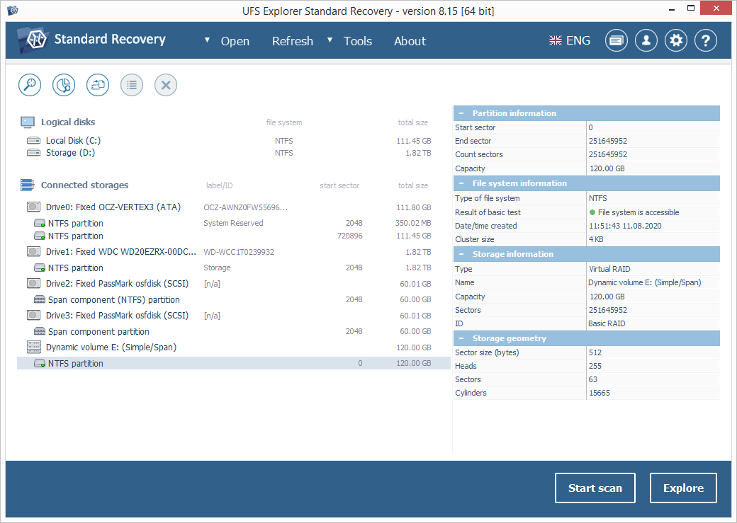 selecting necessary partition in interface of ufs explorer