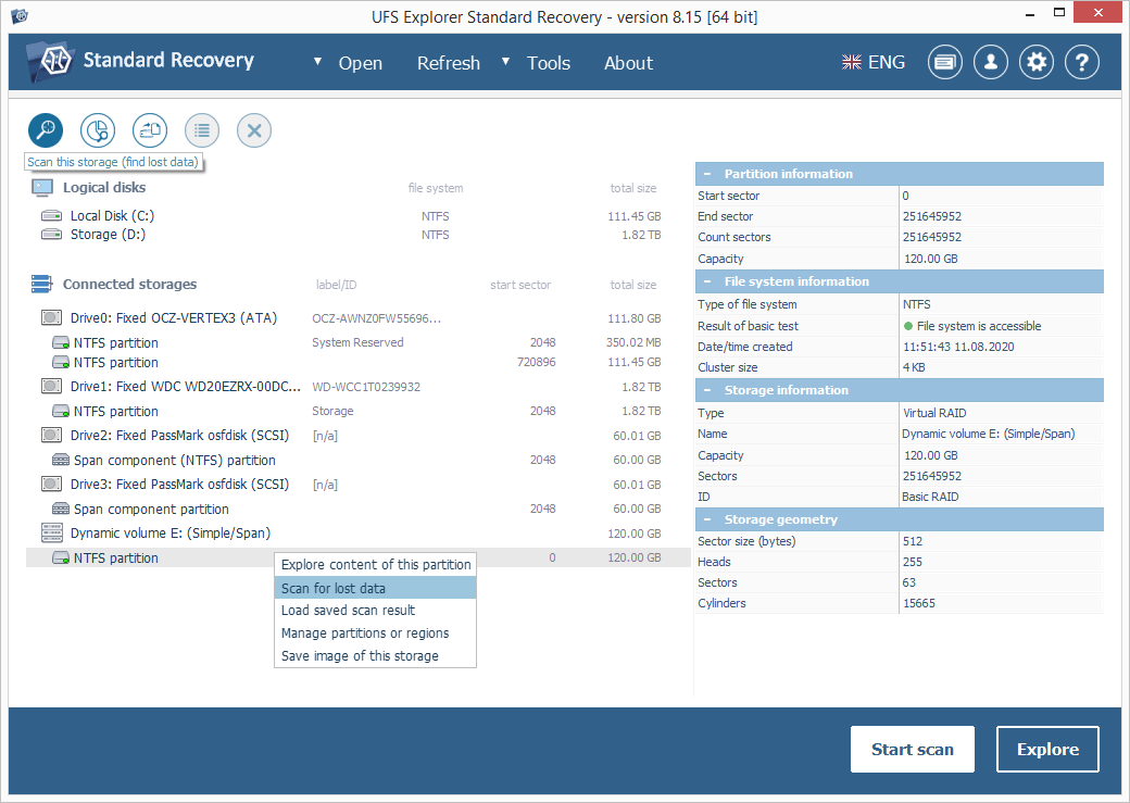 three ways to start selected partition scanning in ufs explorer