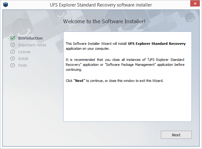 UFS Explorer install step 1