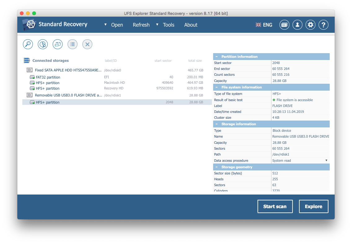 start scanning options in ufs explorer standard recovery