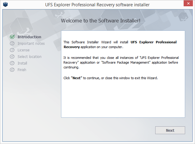 UFS Explorer Professional Recovery install step 1