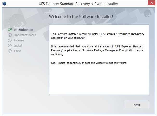 UFS Explorer Standard Recovery install step 1