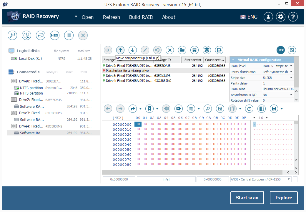 move raid 6 disks in raid builder in ufs explorer raid data recovery software