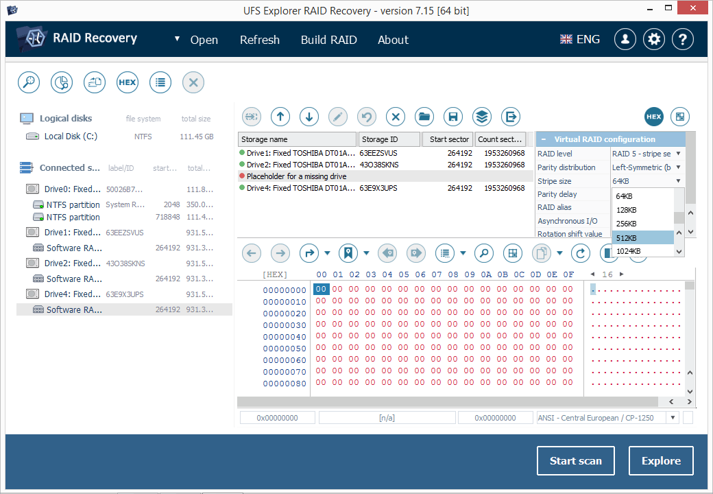 setting stripe size on virtual raid configuration panel of raid builder