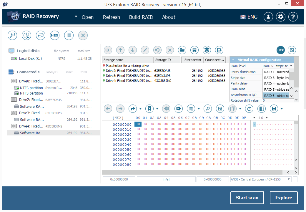 specifying raid 6 parameters on virtual raid configuration panel in raid builder