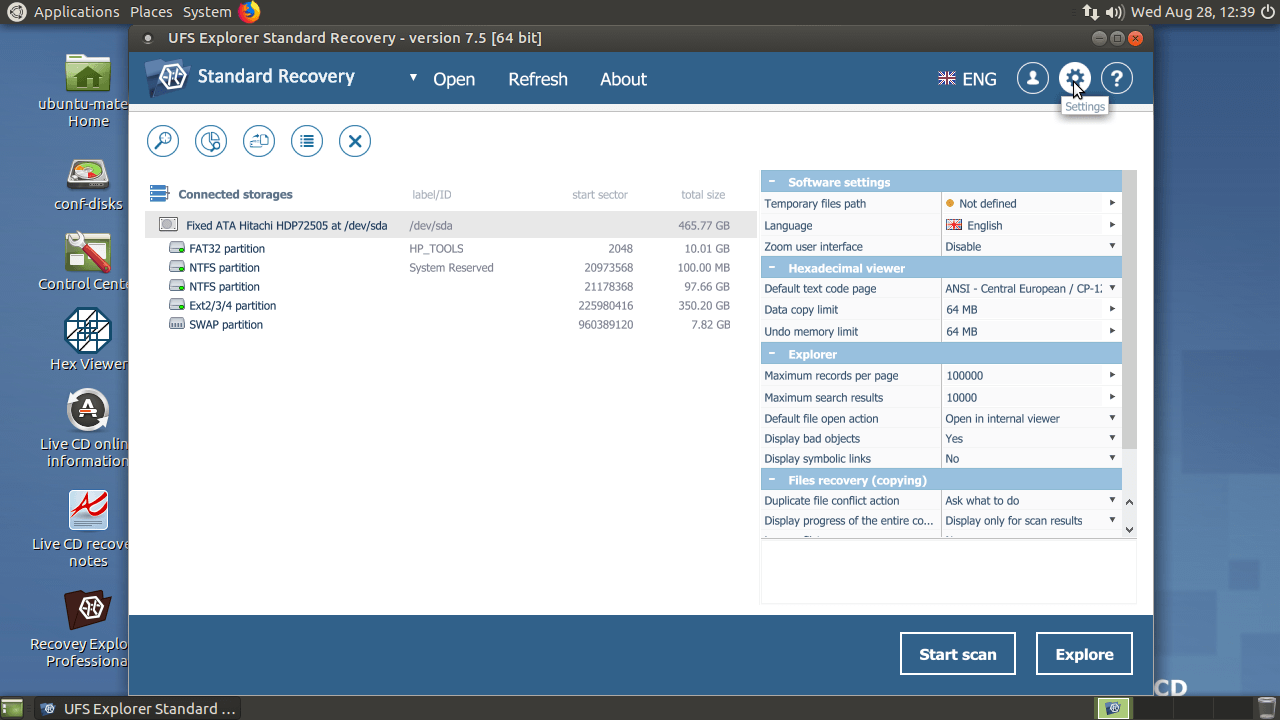 change ufs explorer standard recovery settings