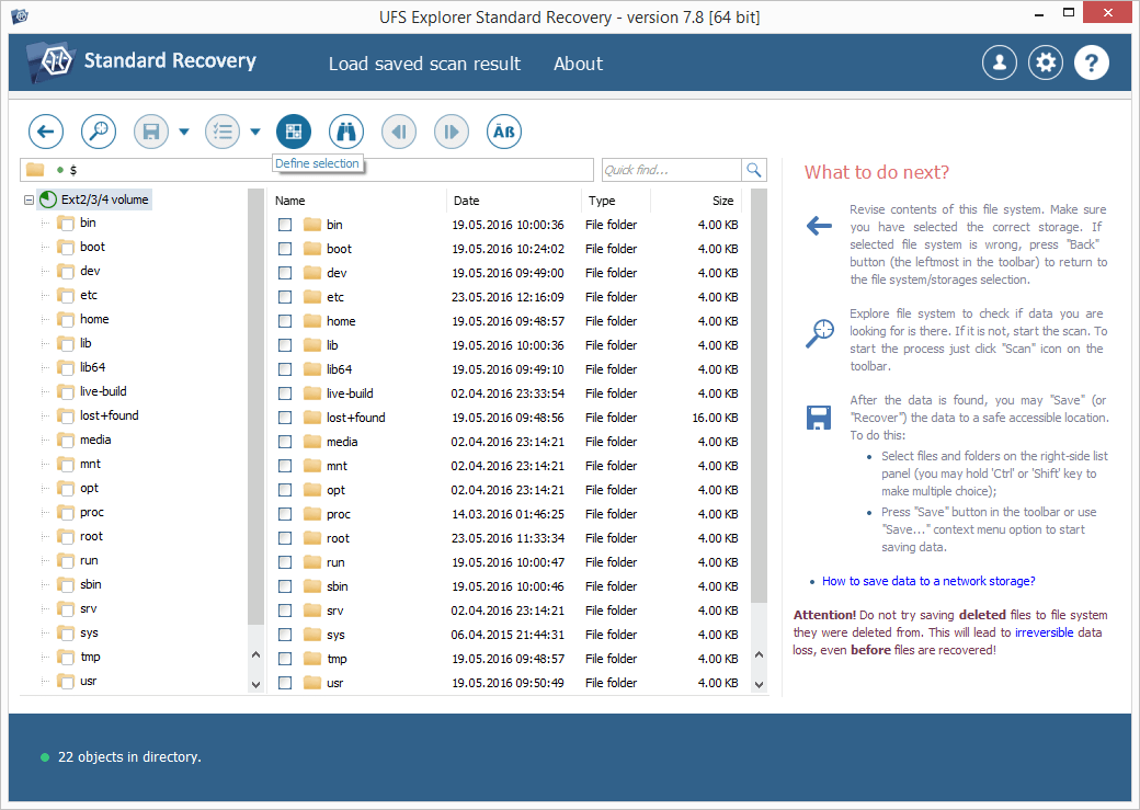 select files recovered from virtual storage with ufs explorer define selection tool