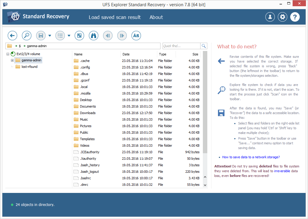 examine results of virtual storage scan in ufs explorer