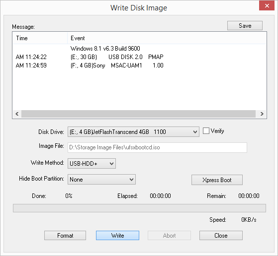 write button in write disk image dialog of ultraiso program