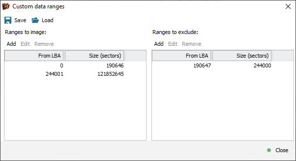 custom data ranges definition window in ufs explorer program