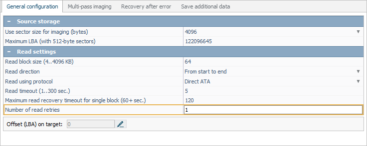 number of read retries parameter in disk imaging configuration window in ufs explorer program