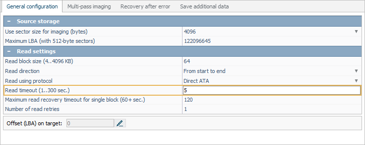 read timeout parameter in disk imaging configuration window in ufs explorer program