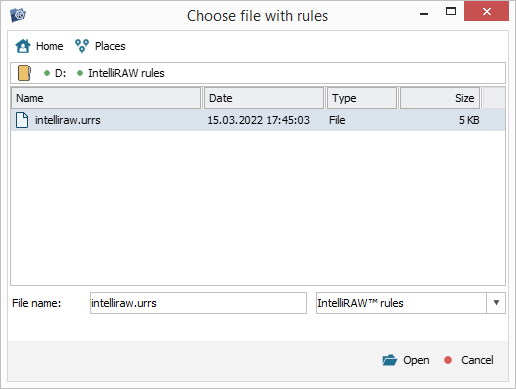 dialog to choose urrs file with legacy rules to be imported in ufs explorer