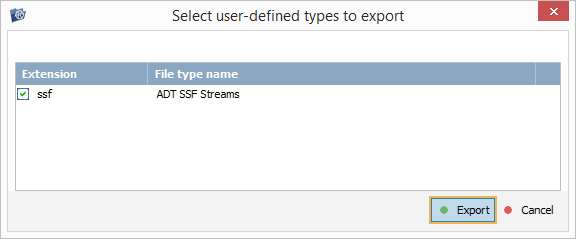 export button in custom file types selecting dialog in ufs explorer intelliraw rules editor