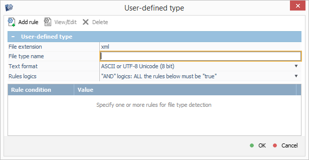 field to enter name of new file type in add rule window of intelliraw rules editor of ufs explorer