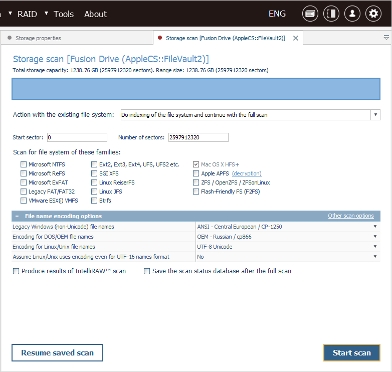 start scan button in storage scan configuration window in ufs explorer professional recovery program