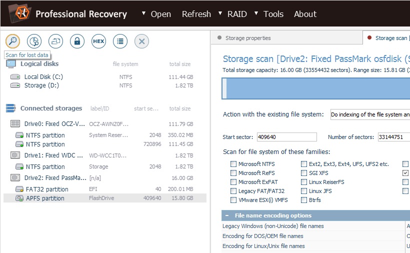 scan for lost data tool in main toolbar of ufs explorer professional recovery program main window