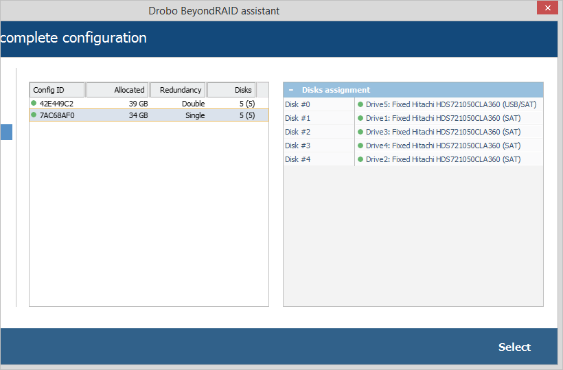 list of found beyondraid configurations in drobo beyondraid assistant of ufs explorer raid recovery program