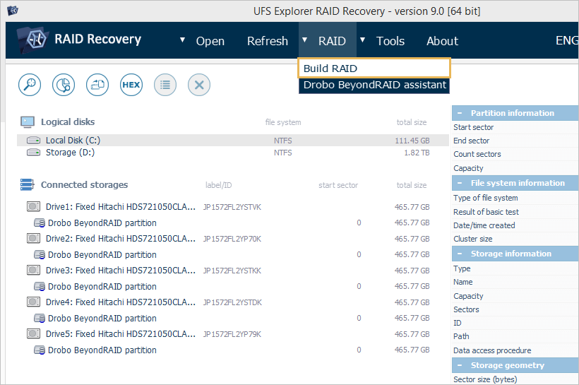 raid builder under raid tab in ufs explorer raid recovery program