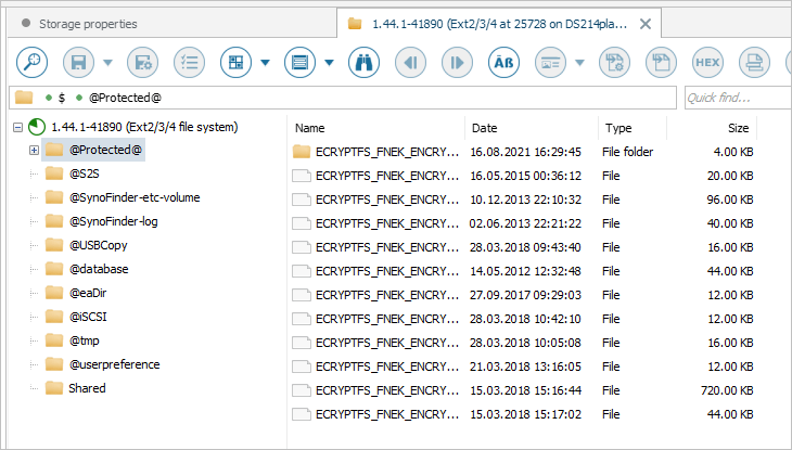 encrypted shared folder in ufs explorer interface