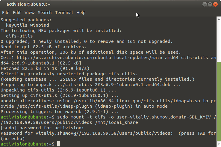 shared folder mounting via linux terminal