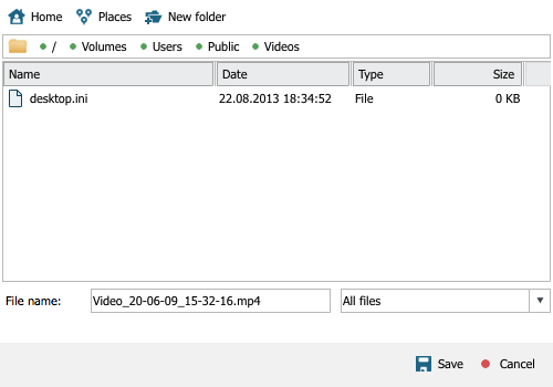 select folder on attached file system to save data