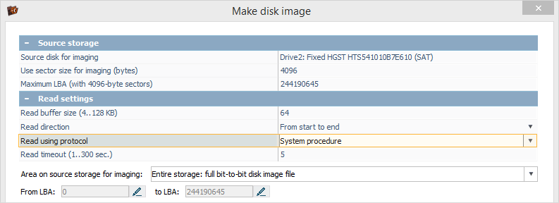 setting reading protocol parameter as system procedure in ufs explorer