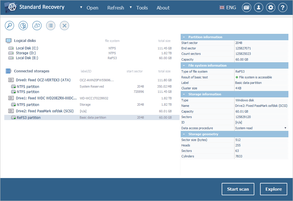 screenshot of refs partition detected in ufs explorer standard recovery