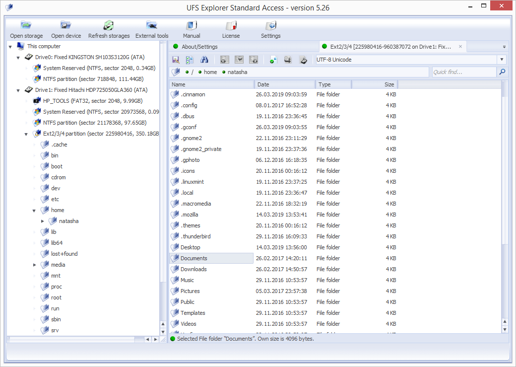 examine storage files in ufs explorer standard access program