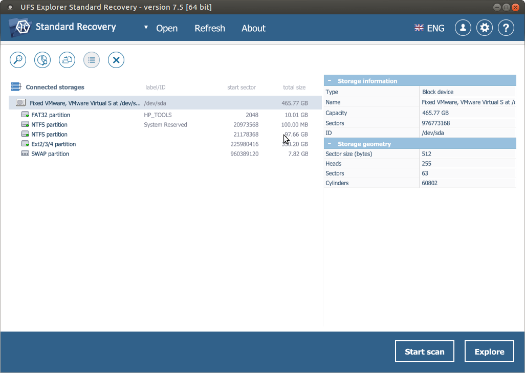 start drive scan in ufs explorer standard recovery