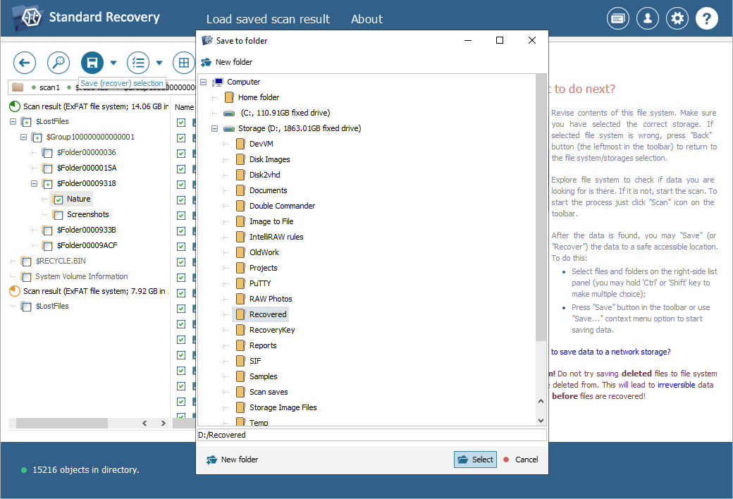 using save selection tool to save several files recovered from external hdd with ufs explorer