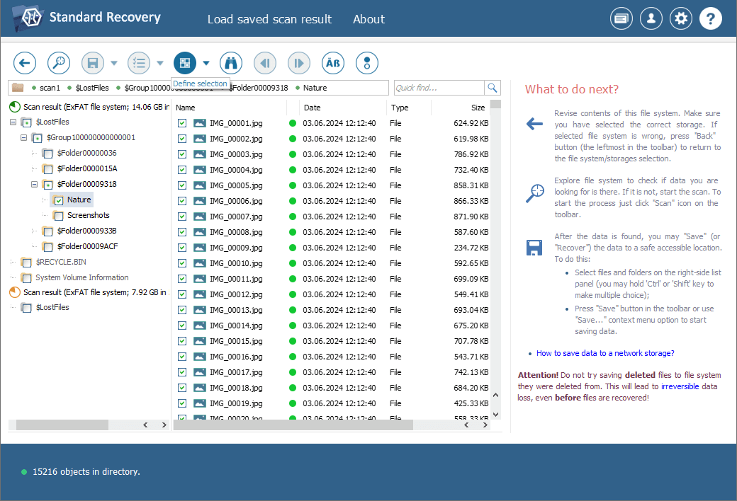 using ufs explorer define selection tool to save several files recovered from portable hdd