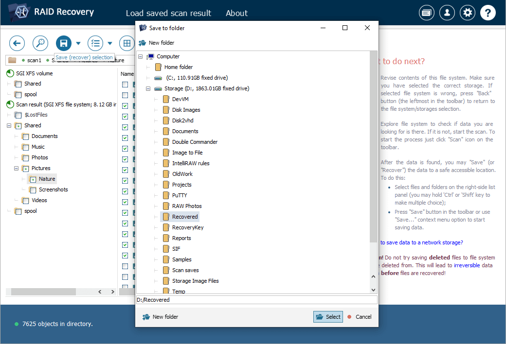 save selected recovered raid files with ufs explorer save selection tool