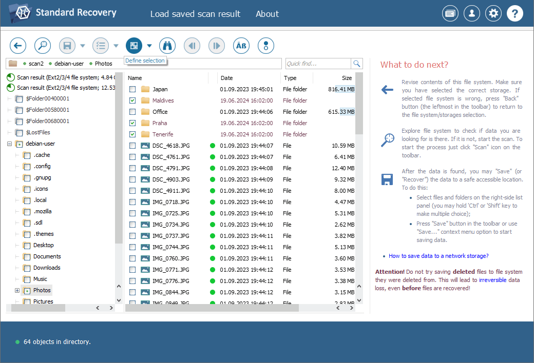 select recovered files to save with ufs explorer define selection tool