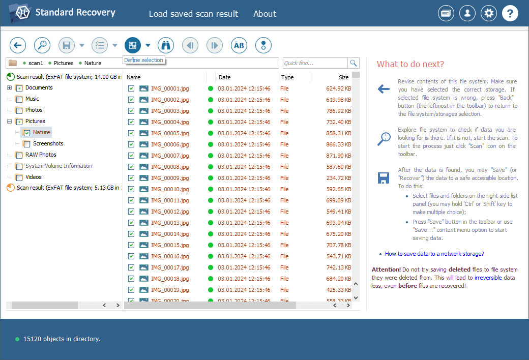 use ufs explorer define selection tool to save group of files recovered from usb flash drive