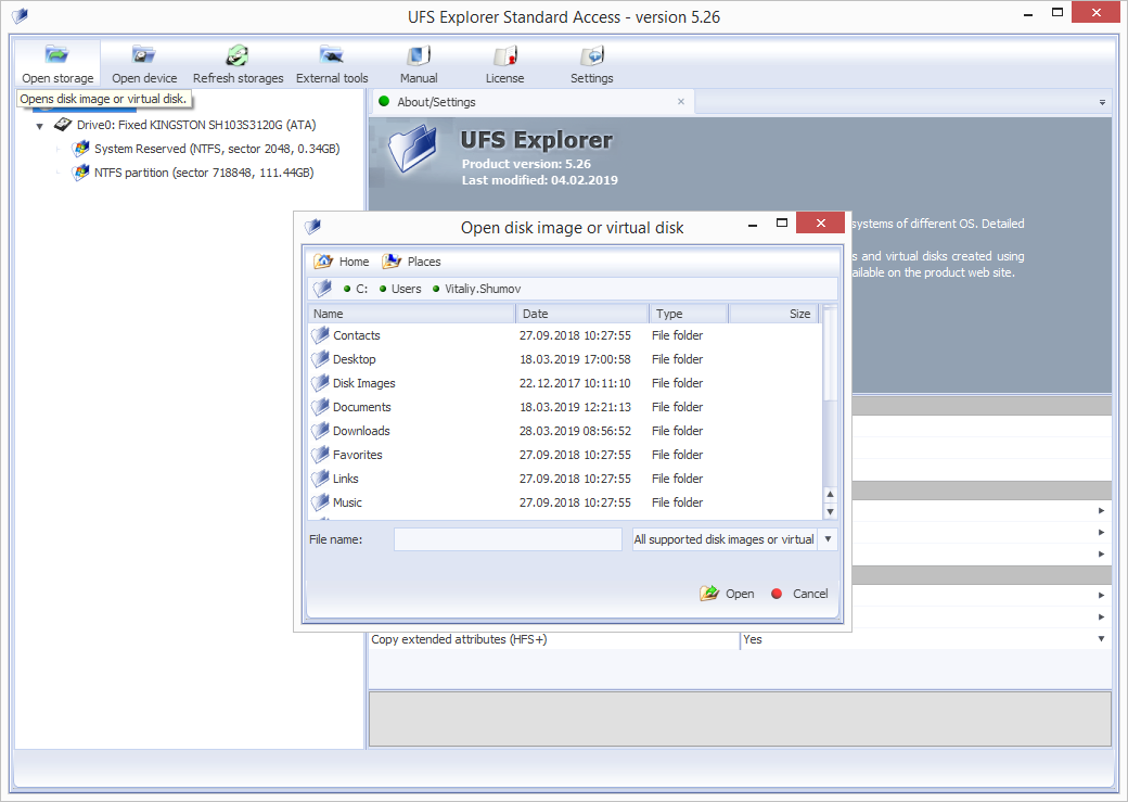 Знімок екрана UFS Explorer Standard Access