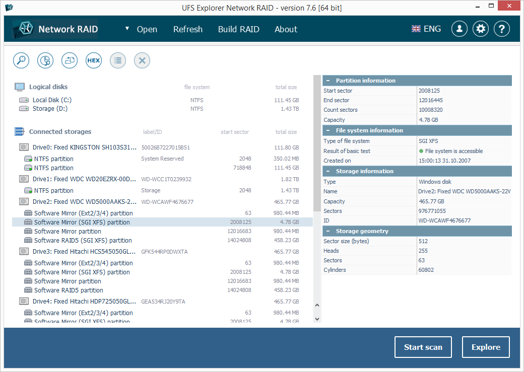 Скріншот UFS Explorer Network RAID