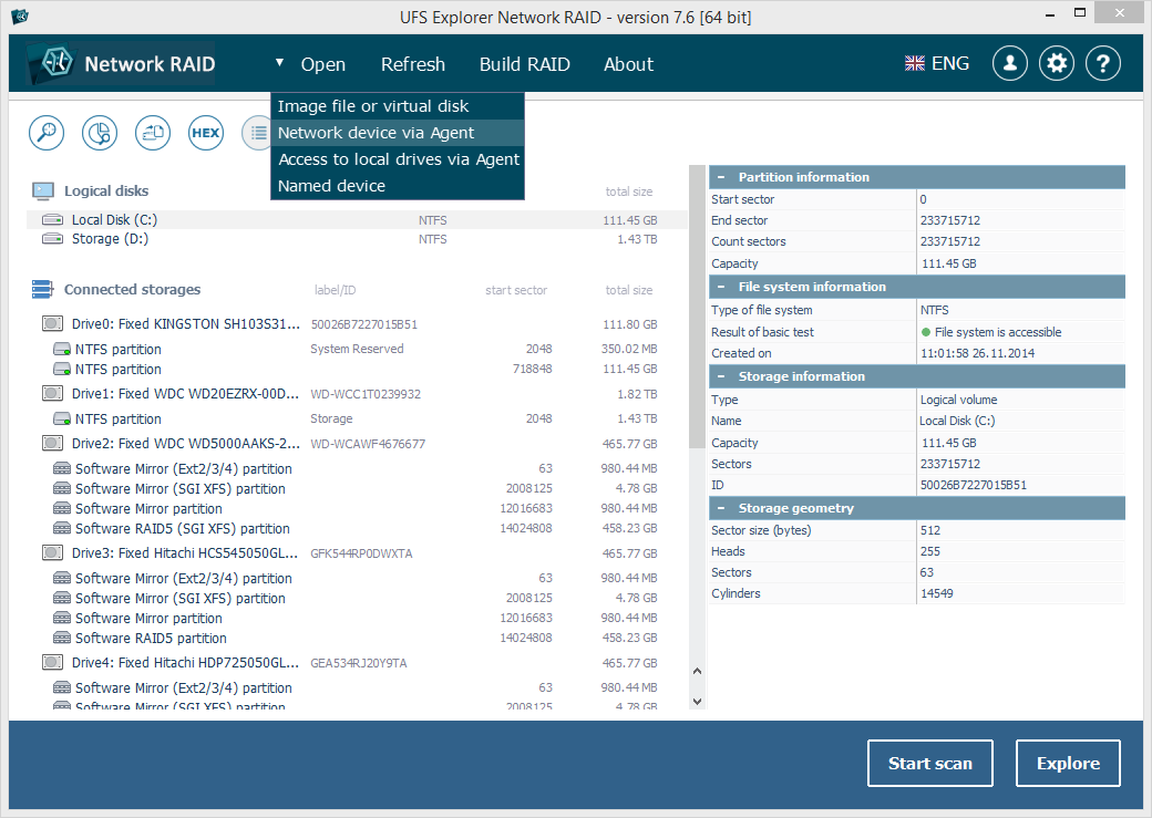 Скріншот UFS Explorer Network RAID