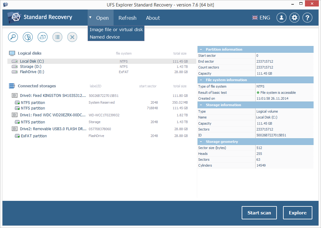 Знімок екрана UFS Explorer Standard Recovery