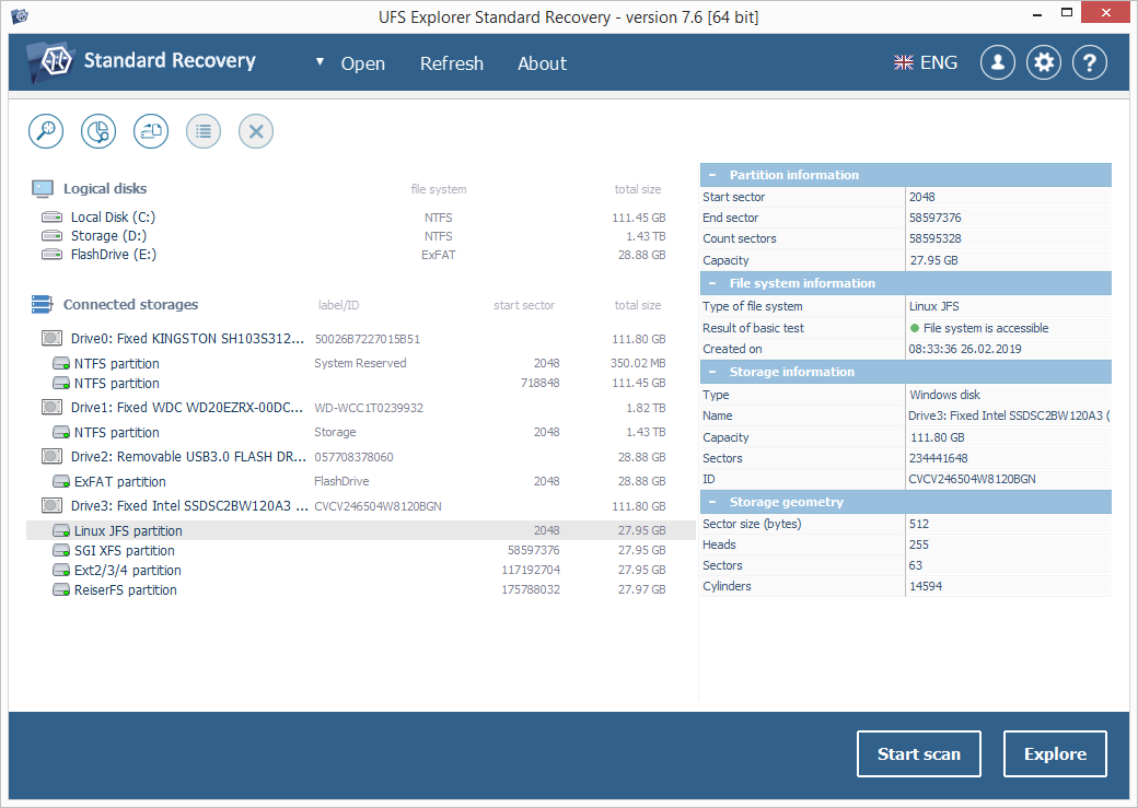 Знімок екрана UFS Explorer Standard Recovery