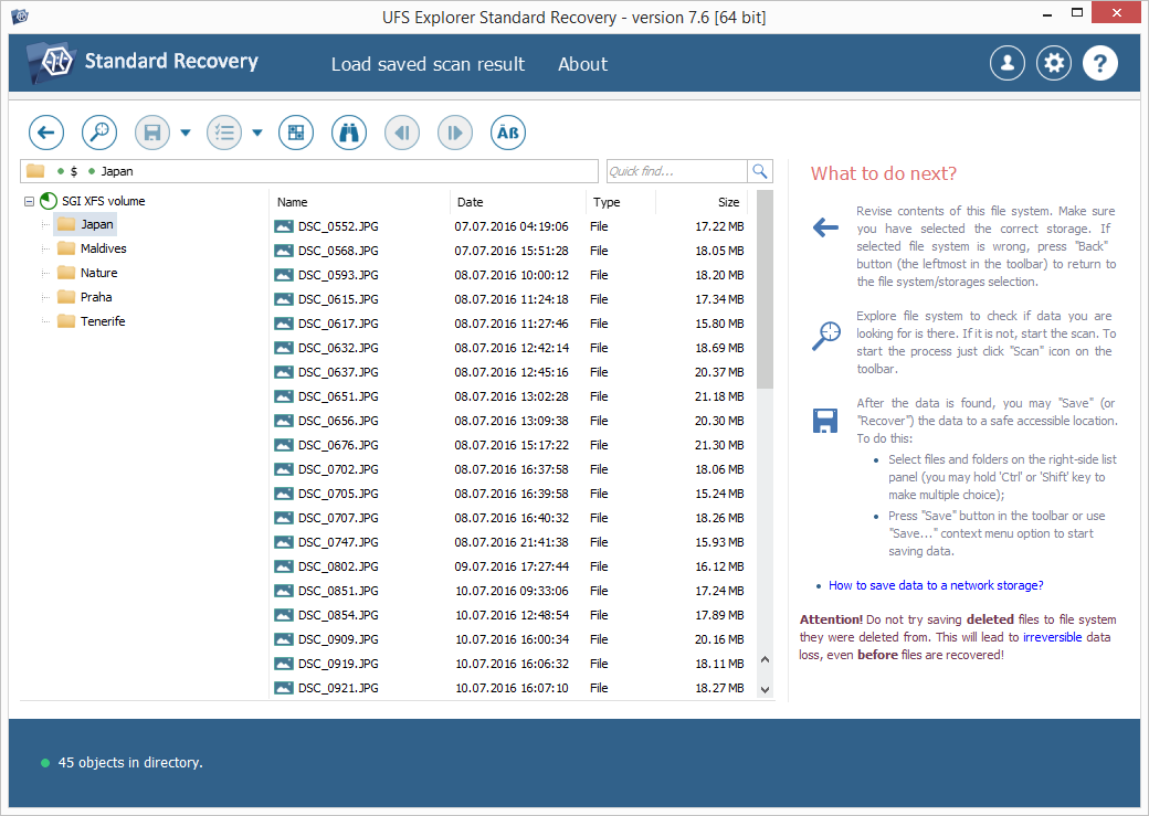 Знімок екрана UFS Explorer Standard Recovery