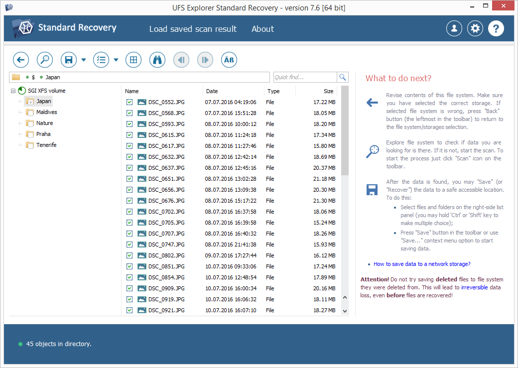 Знімок екрана UFS Explorer Standard Recovery