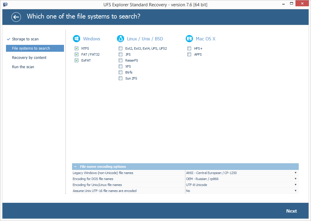 Знімок екрана UFS Explorer Standard Recovery